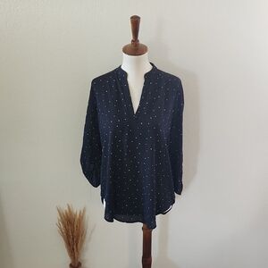 Lush Polka Dot Navy V-neck Blouse